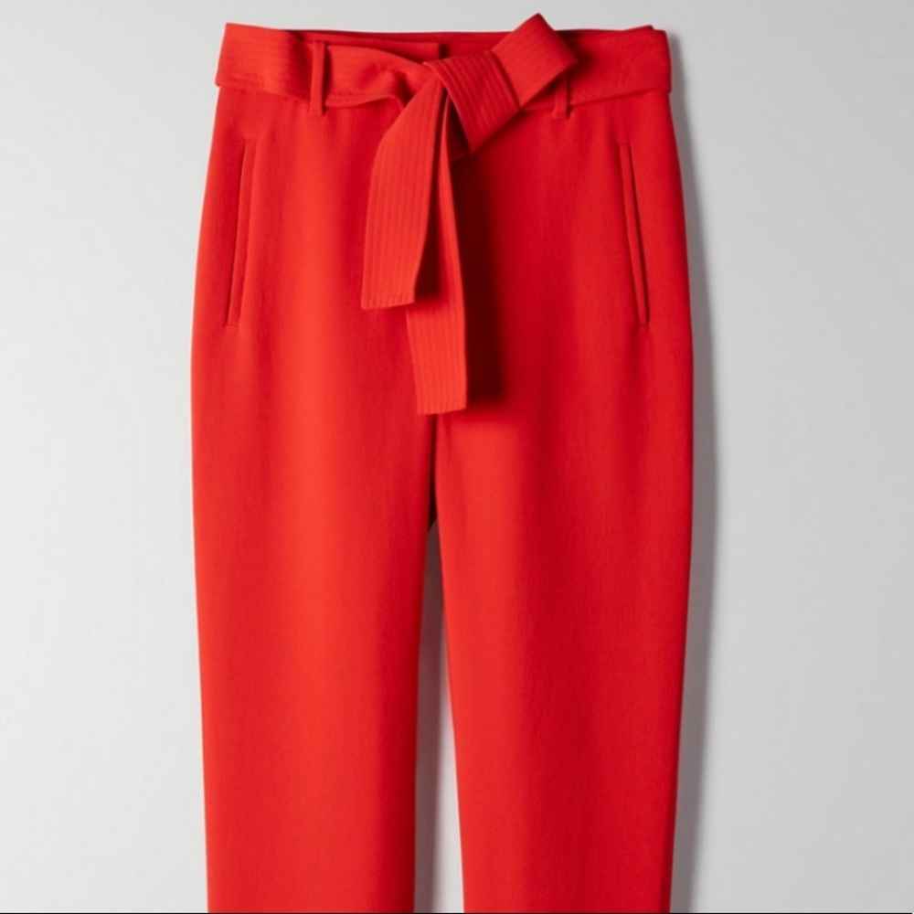Aritzia Babaton Wildred japanese crepe tie front jallada pant - red size 00 - Picture 2 of 11